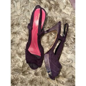 Kate Spade Eggplant Purple Suede and Snake Print Slingback Heels Sandals